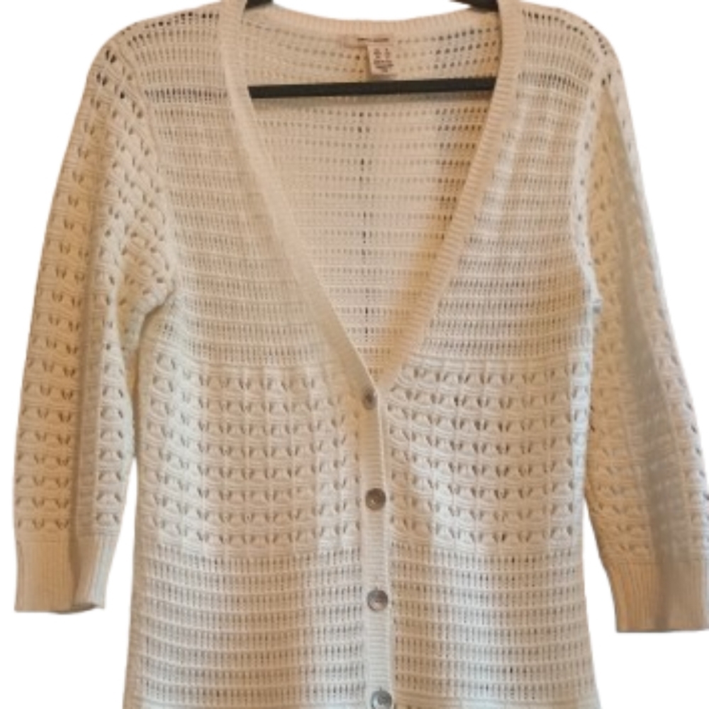 DKNY 100% Cotton Open Weave Cardigan Sz S Long Boho Layering Coastal Grandma‎ - Picture 11 of 12